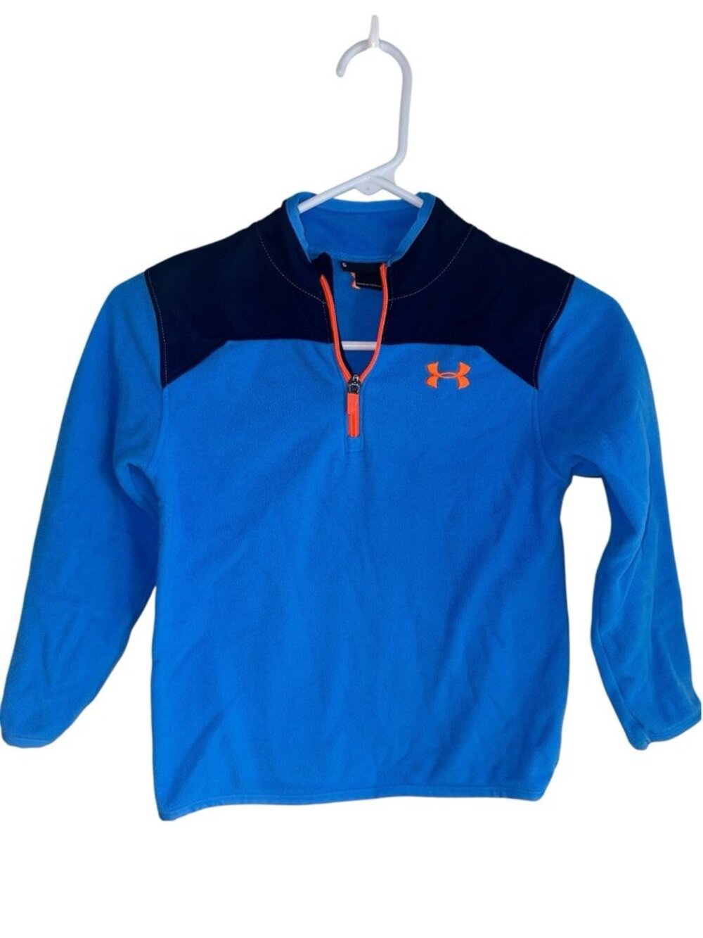 Under Armour Boys Size 5 1/4 Zip Fleece Pullover Blue Colorblock Sweatshirt